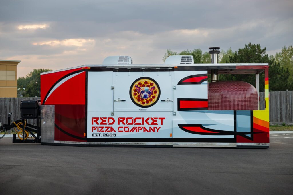 Red Rocket Pizza Company food truck parked outside Utepils