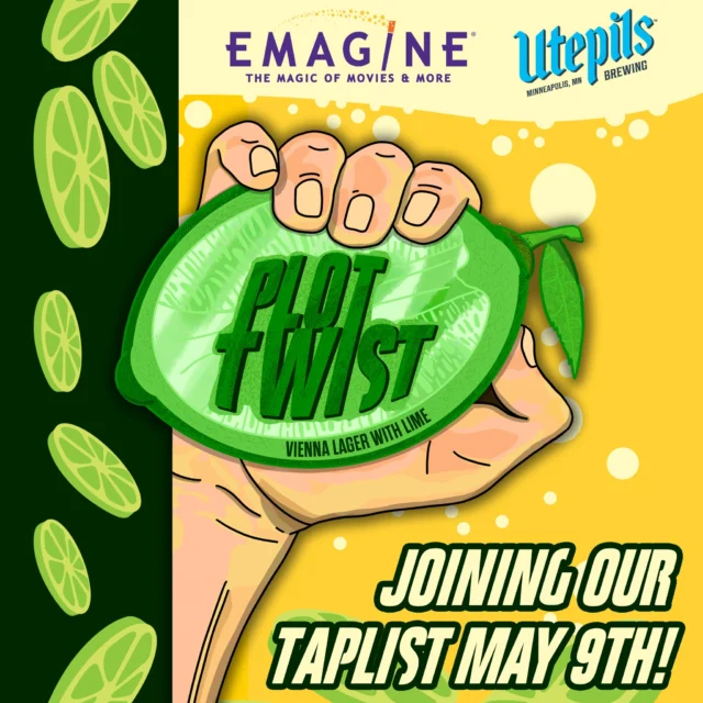 🤯 Plot Twist Vienna Lager With Lime Taproom Release Celebration 🤯

We teamed up with Emagine for a beer collab no one saw coming — introducing Plot Twist, a Vienna Lager with Lime that’s as refreshing as it is unexpected.
It’s a two-day Plot Twist premiere!

🎬 THURSDAY, MAY 8 | 6:00 PM - VIPERs Early Release
Event Kickoff at Emagine Willow Creek
 •  Be among the first to sample Plot Twist
 •  VIPER-exclusive perks and promo items
 •  Special screening of Usual Suspect
 •  Complimentary popcorn stacks and movie passes for VIPERs who try Plot Twist
 •  First 10 attendees to sample the beer receive Red Carpet Goodie Bags from Emagine

💥 Not a VIPER? Sign up today and utepilsbrewing.com for 99 years of beer, perks, exclusives, and so much more!

🍻 FRIDAY, MAY 9 | 5:00 PM - Release Party at Utepils Brewing
 •  Celebrate with us at the Brewery
 •  Try Plot Twist and get exclusive Utepils coupons
 •  Free popcorn
 •. Movie posters, movie passes and other goodies to hand out to folks who try Plot Twist 

🥸 This collab is full of surprises!

Plot Twist: You didn’t see this one coming… but you definitely don’t want to miss it.

In the meantime, join us for a beautiful day full of sunshine, good vibes and Indescribably Good™ beer!

Hours today from 3:00PM - 10:00PM
🚚 Food Truck | Gerhard's Brats | 4:00PM - 8:00PM

Cheers! 🍻

#utepilsbrewing #plottwist #plottwistviennalager #taproomrelease #beerrelease #emaginetheaters #emagine #usualsuspect #minnesotacraftbeer #drinklocal #cheers