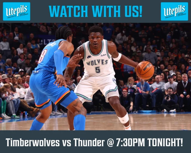 🏀 Timberwolves TONIGHT! 🏀

Join us in the Taproom tonight and watch the Wolves take on the Thunder. Utepalooza will be rocking outside, and basketball will be rocking inside!

Tipoff at 7:30 PM.

Whether you’re here for the music, the basketball, or both, we’ve got you covered. Great beer, great vibes, and a full day of entertainment.

Let’s go Wolves! 🐺💙

Cheers!

#utepilsbrewing #minnesotatimberwolves #wolvesback #mnbasketball #watchparty #utepalooza #minnesotacraftbeer #drinklocal #cheers